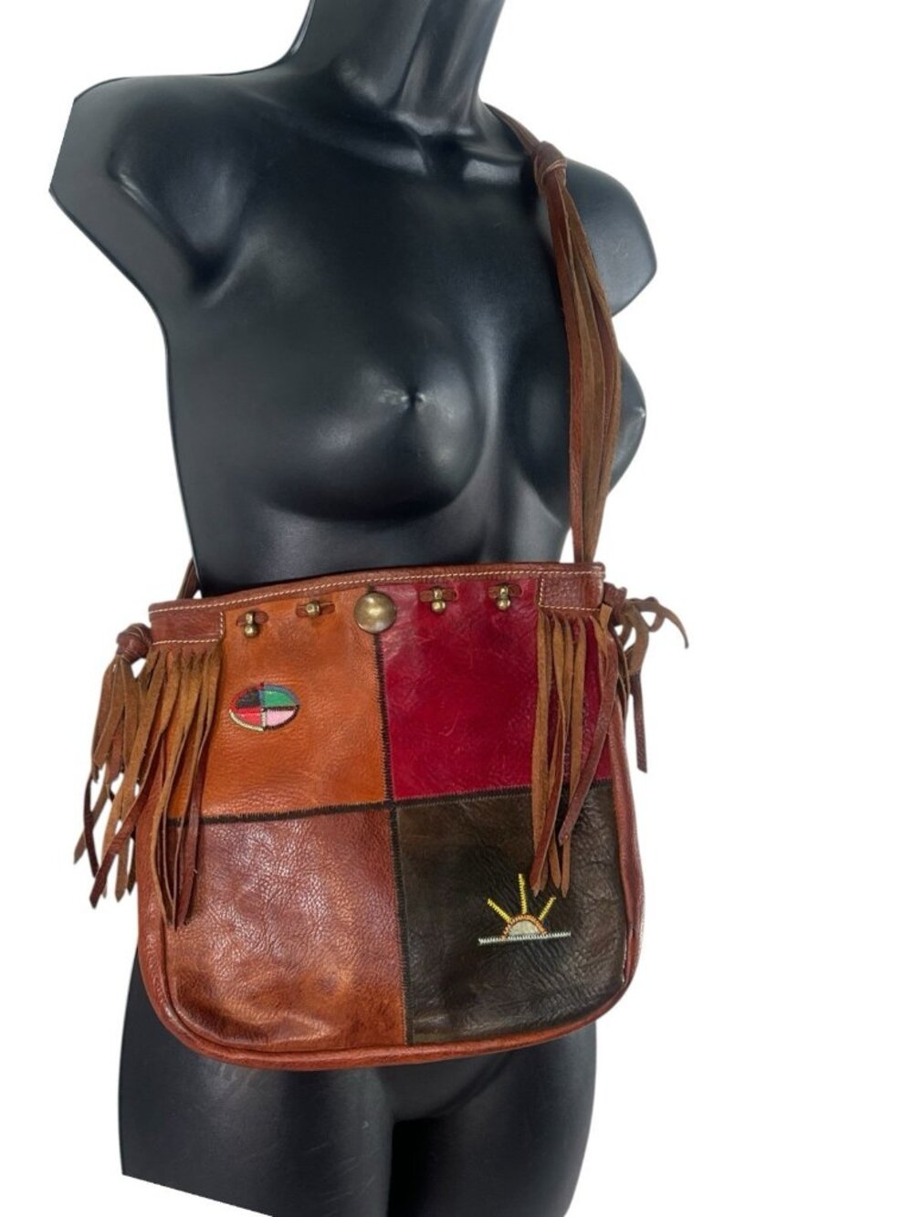 vtg 70's Felisi made in Italy crossbody messinger bag embroidered/fringe boho - Picture 4 of 13